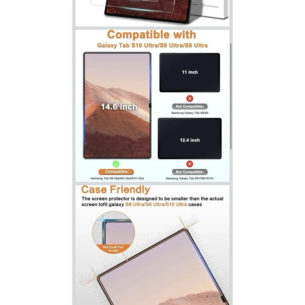 2 Pack For Samsung Galaxy Tab S10/S9/S8Ultra Tablet 14.6 Glass Screen Protector